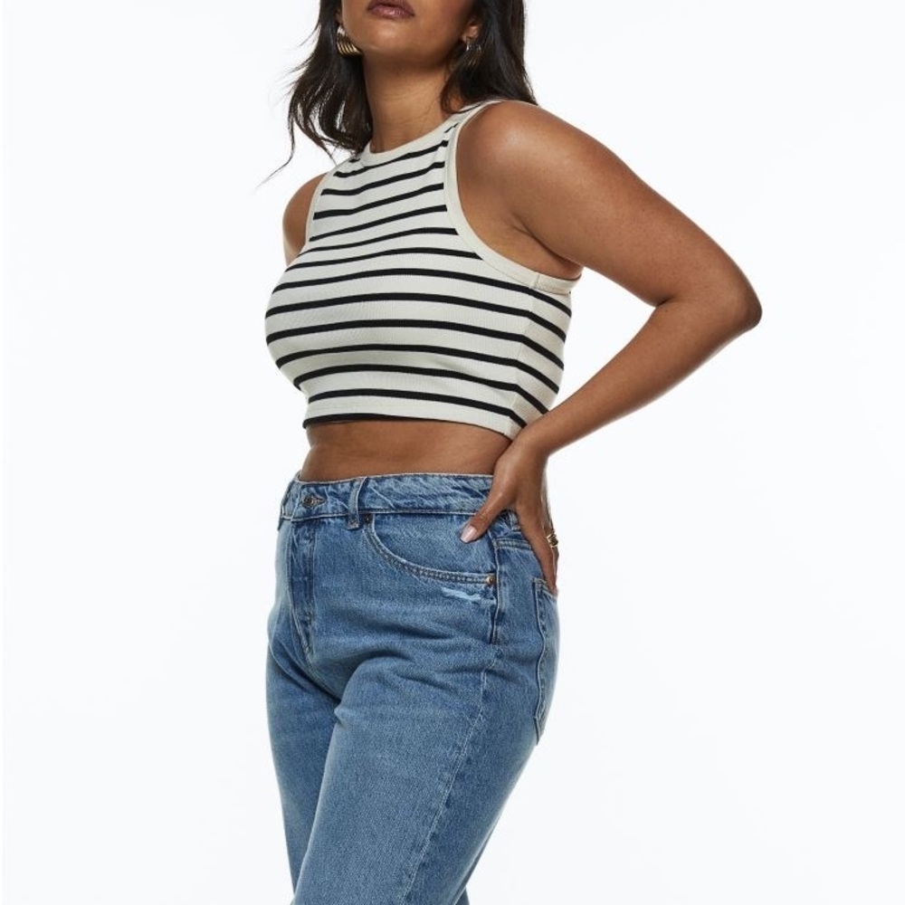 H&M Black and White Striped Crop Top